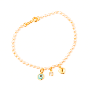 Pulseira de Pérolas com Olho Grego e Ponto de Luz