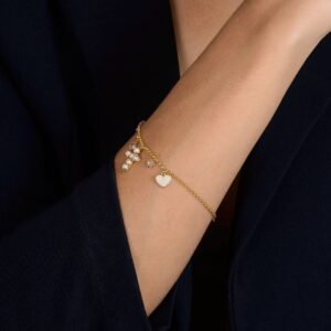 Pulseira Cruz de Pérolas Coração Madrepérola