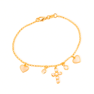 Pulseira Cruz de Pérolas Coração Madrepérola