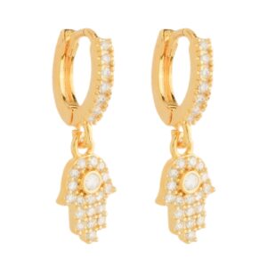 Brinco Dourado Argolinha Mãos de Fátima Cravejado